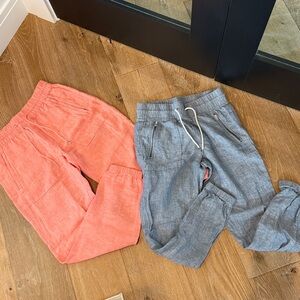 Athleta set of two Coral and Denim linen Jogger Pants size 2